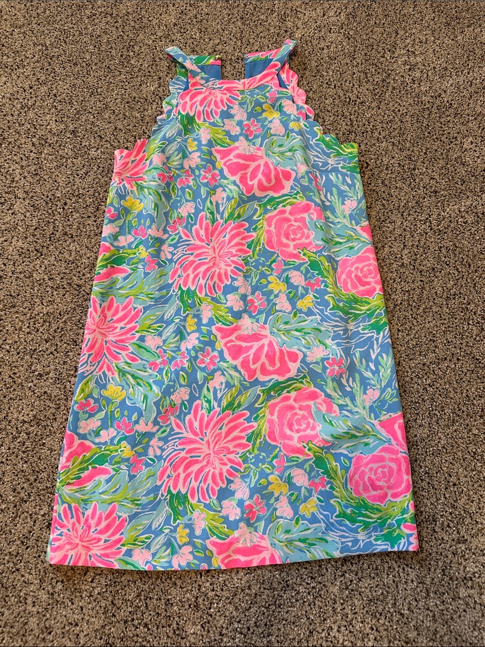 Lilly Pulitzer Blue Floral Shift Dress with Pink and Green Accents